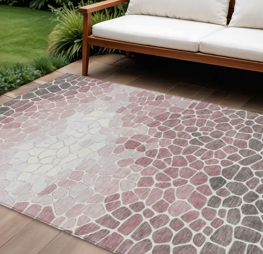 Blush And Ivory Geometric Washable Indoor Outdoor Area Rug Photo 2