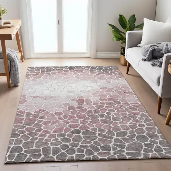 Blush And Ivory Geometric Washable Indoor Outdoor Area Rug Photo 5