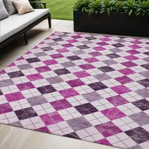 Photo of Blush And Ivory Geometric Washable Indoor Outdoor Area Rug