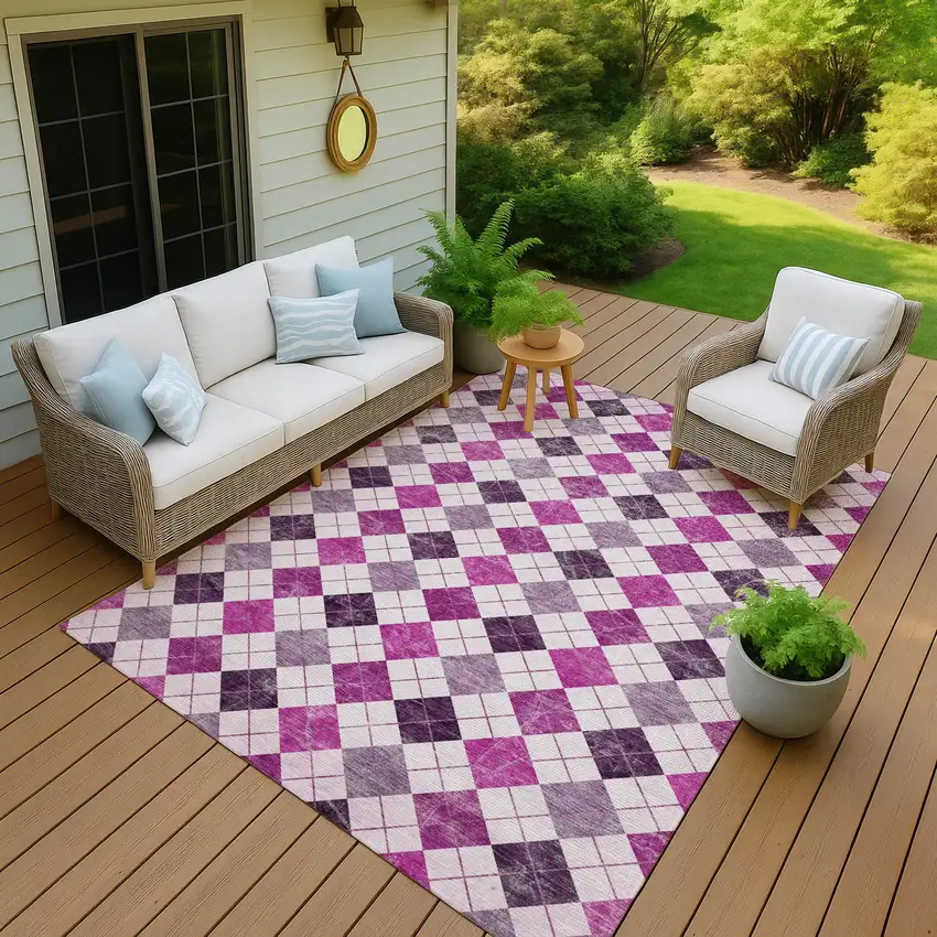 Blush And Ivory Geometric Washable Indoor Outdoor Area Rug Photo 6