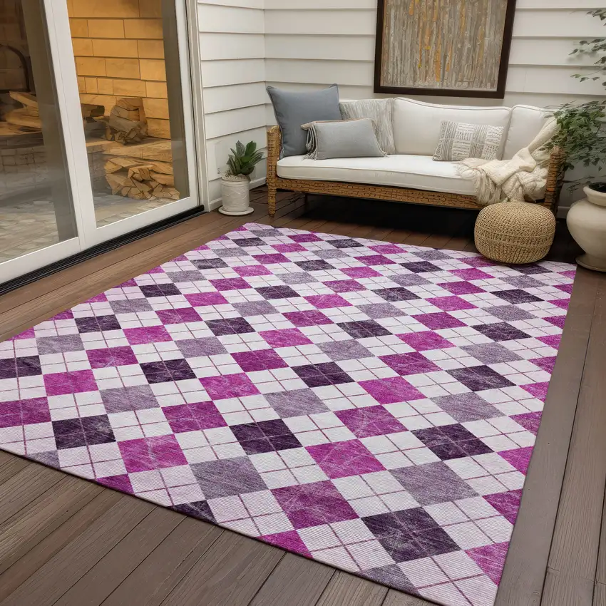 Blush And Ivory Geometric Washable Indoor Outdoor Area Rug Photo 9