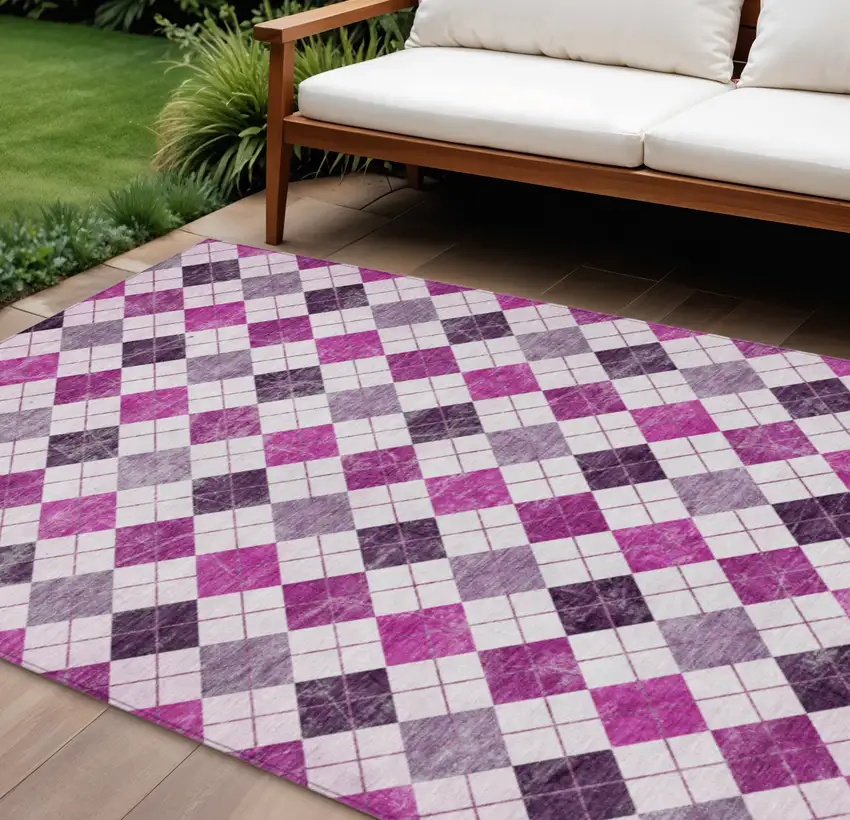 Blush And Ivory Geometric Washable Indoor Outdoor Area Rug Photo 1