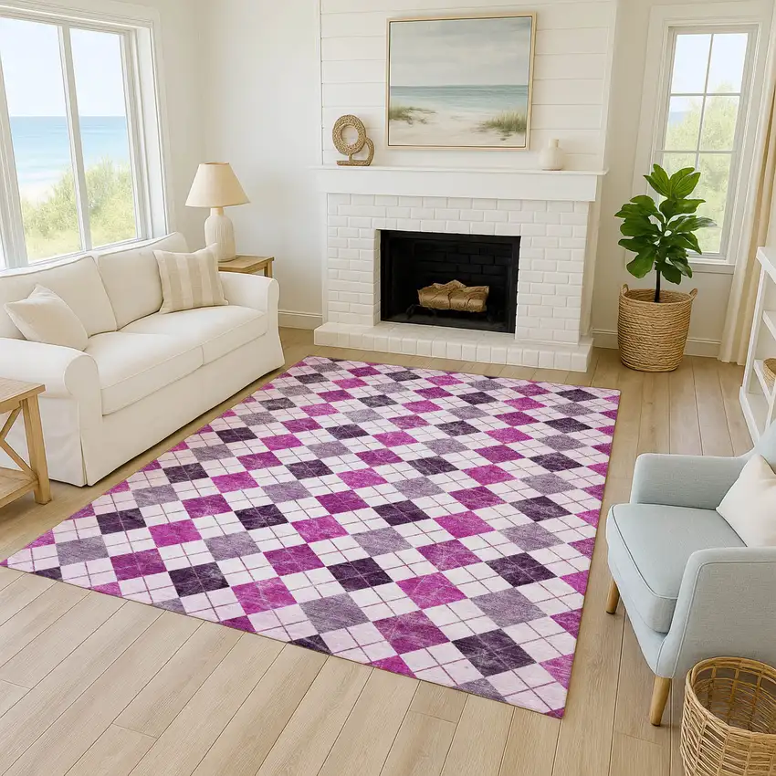 Blush And Ivory Geometric Washable Indoor Outdoor Area Rug Photo 7