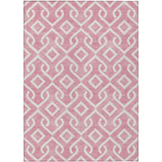 Blush And Ivory Geometric Washable Indoor Outdoor Area Rug Photo 2