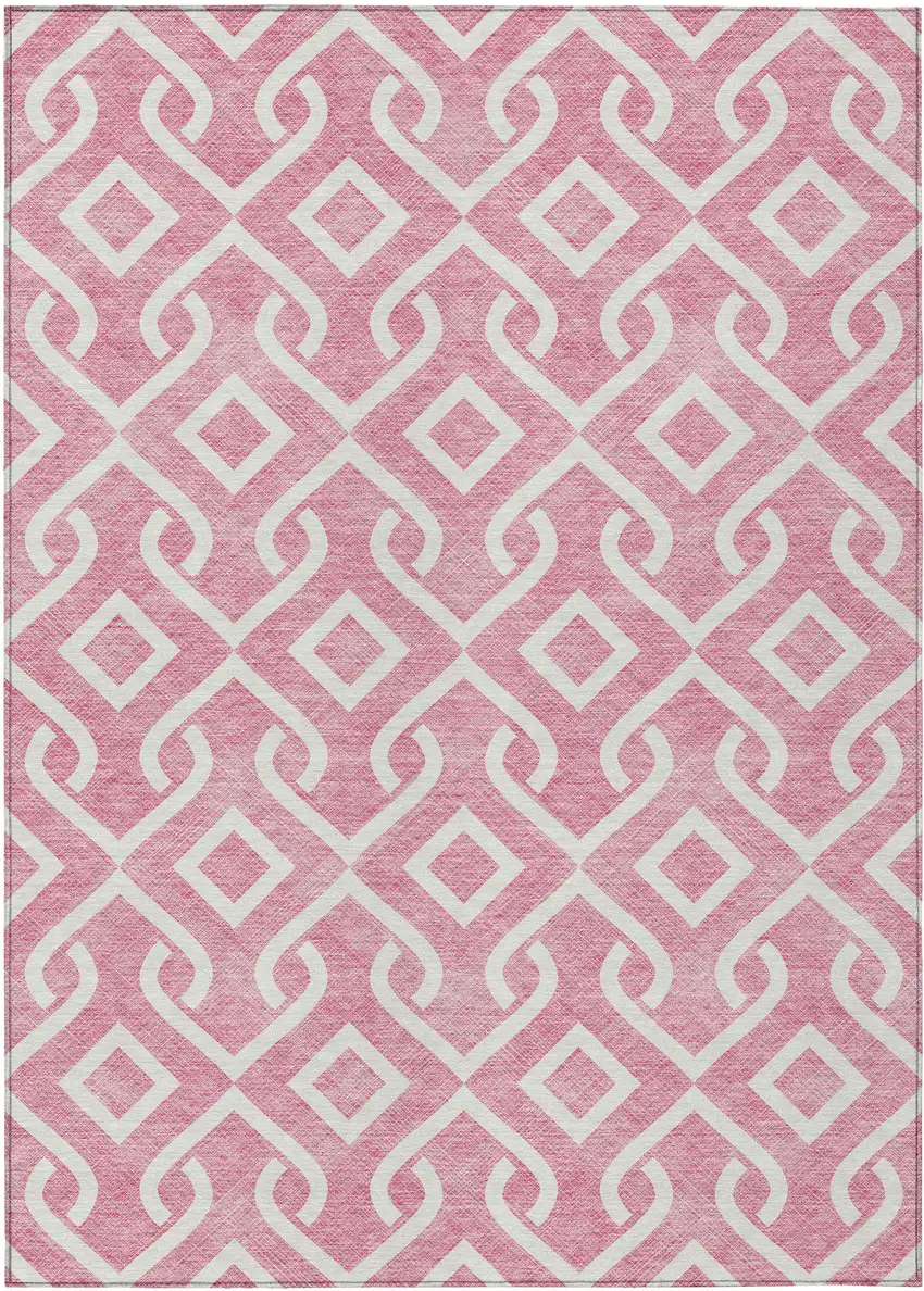 Blush And Ivory Geometric Washable Indoor Outdoor Area Rug Photo 2