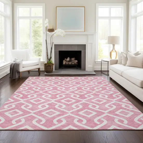 Blush And Ivory Geometric Washable Indoor Outdoor Area Rug Photo 8