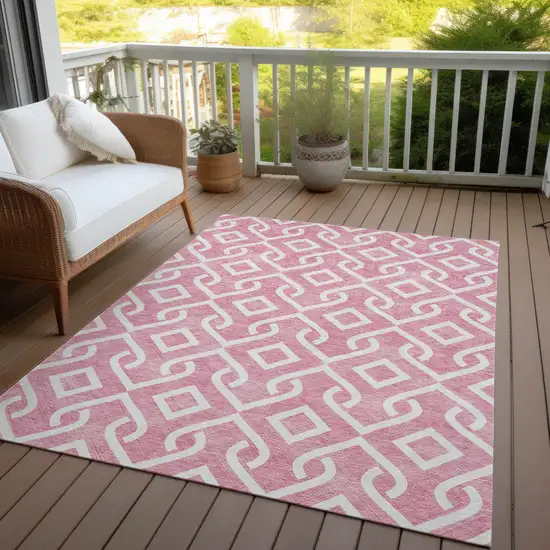 Blush And Ivory Geometric Washable Indoor Outdoor Area Rug Photo 9