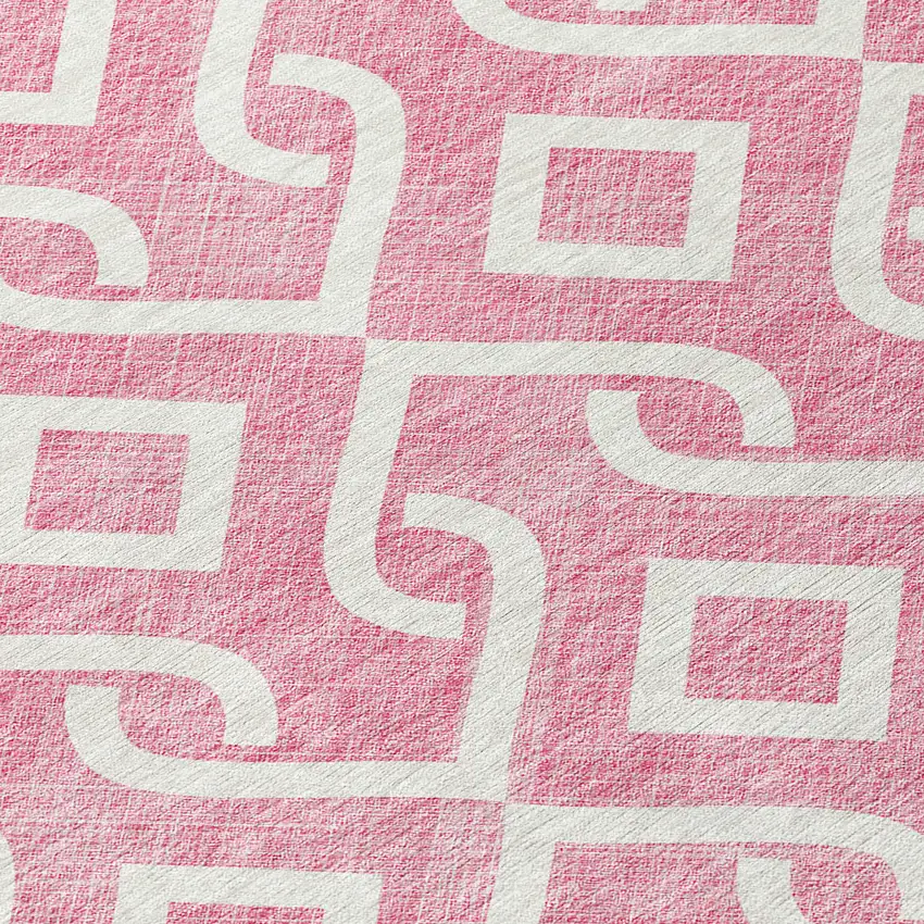 Blush And Ivory Geometric Washable Indoor Outdoor Area Rug Photo 5