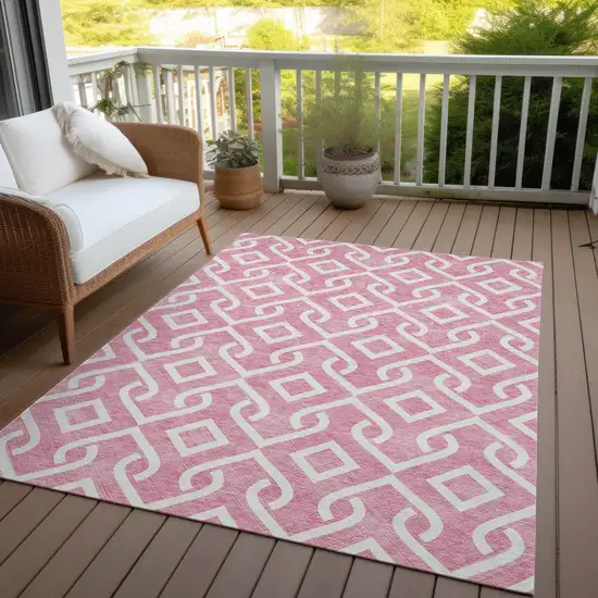 Blush And Ivory Geometric Washable Indoor Outdoor Area Rug Photo 7