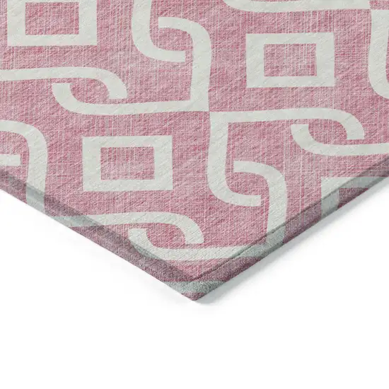 Blush And Ivory Geometric Washable Indoor Outdoor Area Rug Photo 4