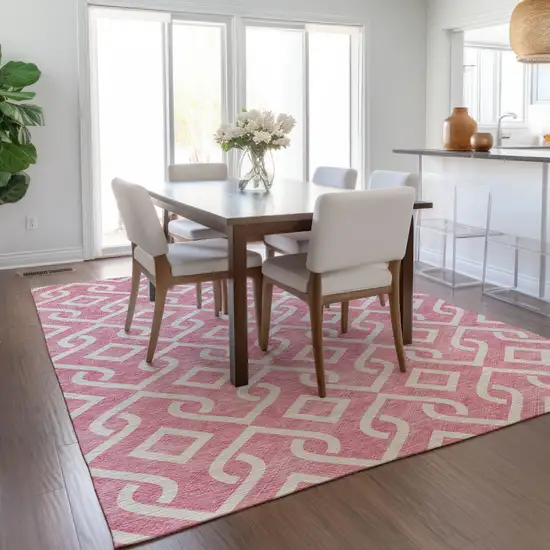 Blush And Ivory Geometric Washable Indoor Outdoor Area Rug Photo 9