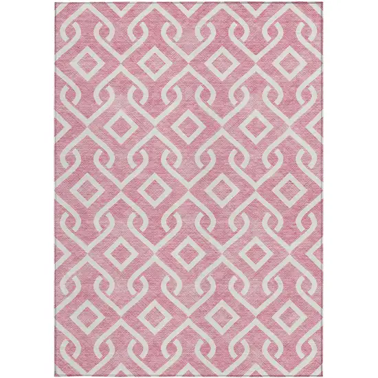 Blush And Ivory Geometric Washable Indoor Outdoor Area Rug Photo 6
