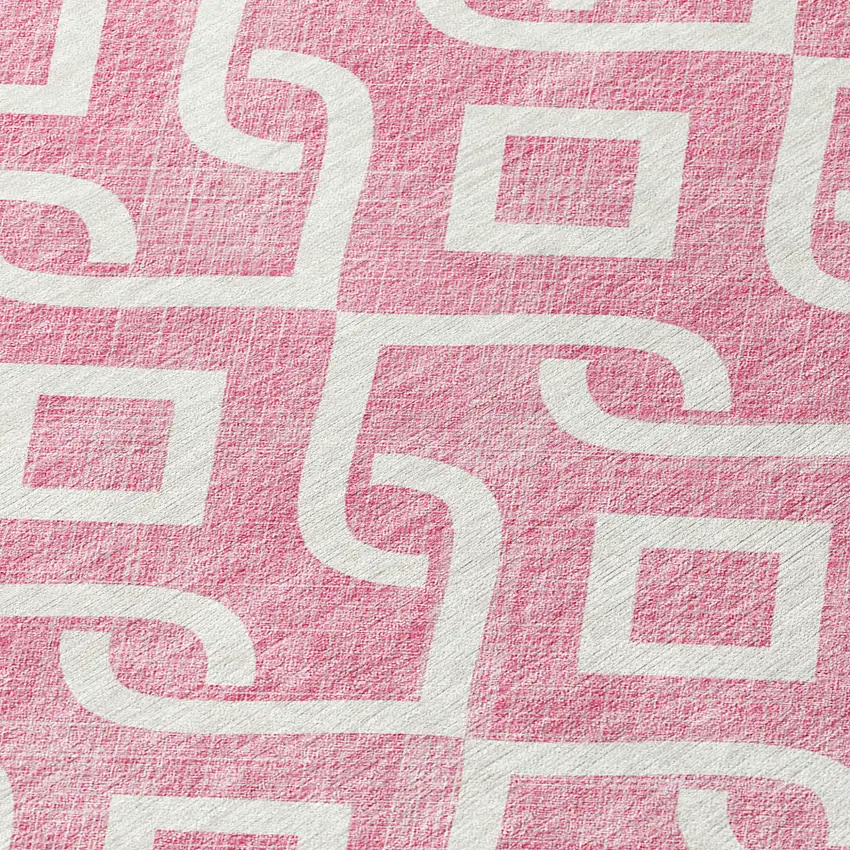 Blush And Ivory Geometric Washable Indoor Outdoor Area Rug Photo 5