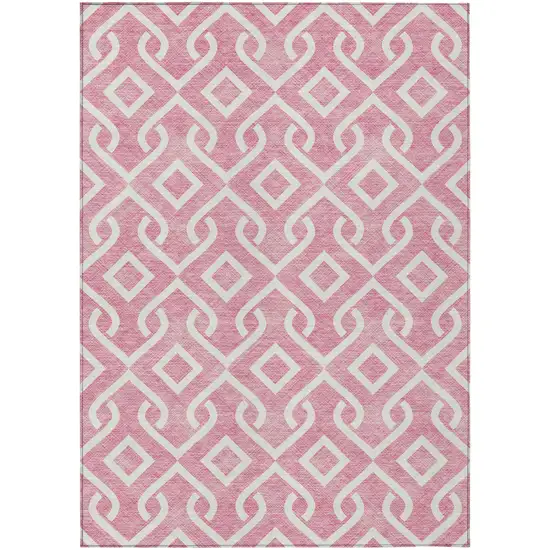 Blush And Ivory Geometric Washable Indoor Outdoor Area Rug Photo 2