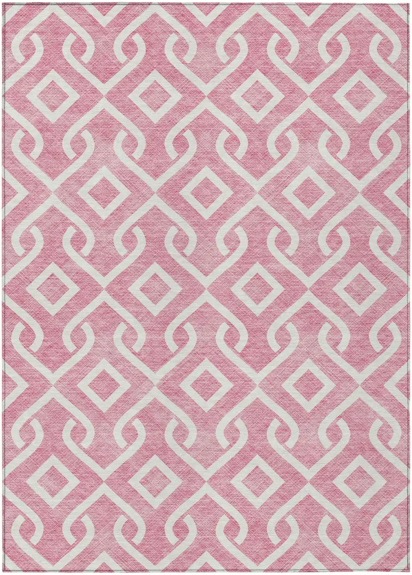 Blush And Ivory Geometric Washable Indoor Outdoor Area Rug Photo 2