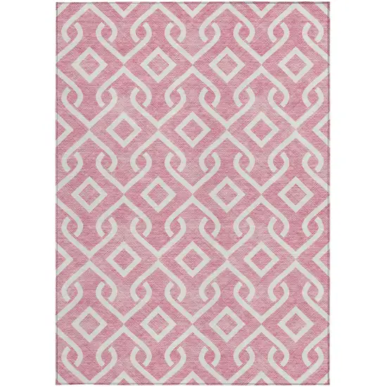 Blush And Ivory Geometric Washable Indoor Outdoor Area Rug Photo 6