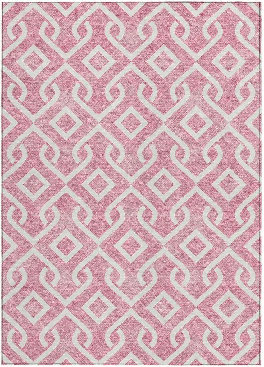 Blush And Ivory Geometric Washable Indoor Outdoor Area Rug Photo 6