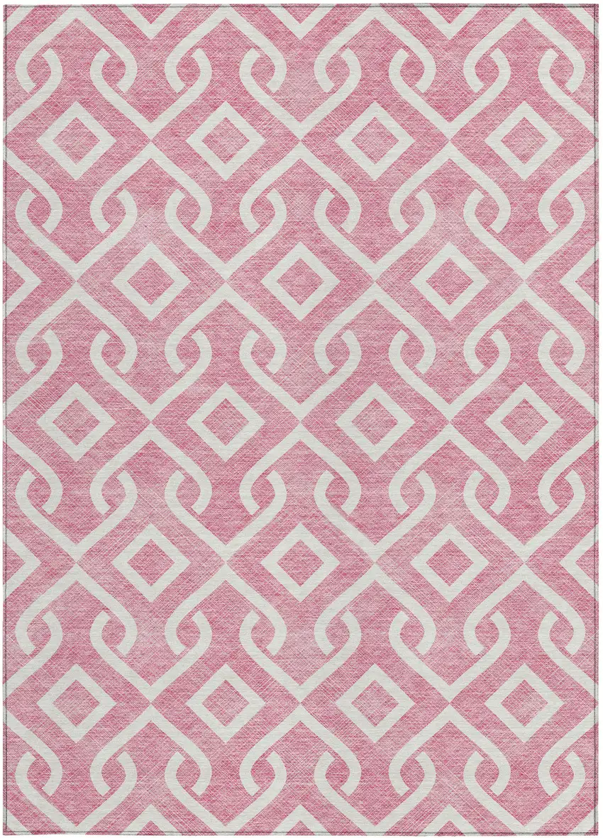 Blush And Ivory Geometric Washable Indoor Outdoor Area Rug Photo 6