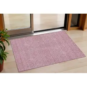 Photo of Blush And Ivory Geometric Washable Indoor Outdoor Area Rug