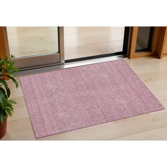 Blush And Ivory Geometric Washable Indoor Outdoor Area Rug Photo 1