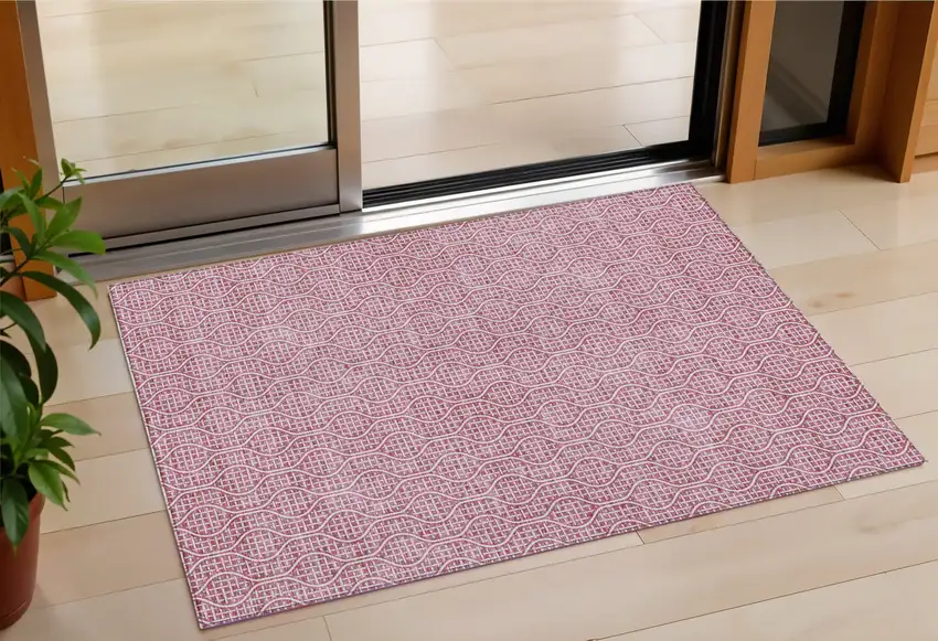 Blush And Ivory Geometric Washable Indoor Outdoor Area Rug Photo 1