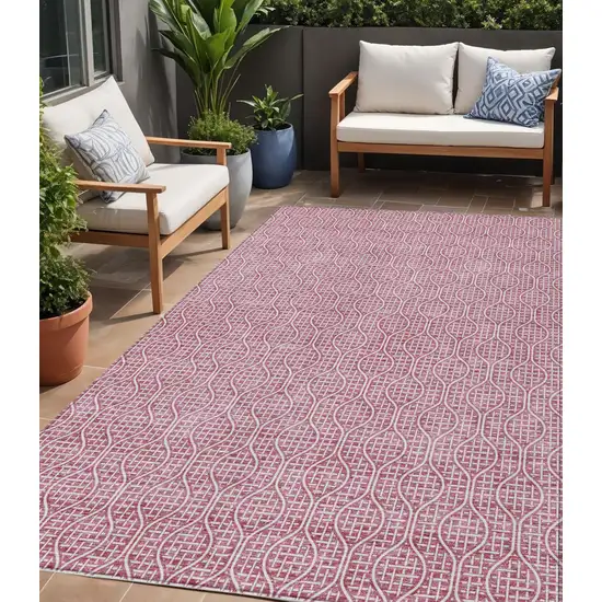 Blush And Ivory Geometric Washable Indoor Outdoor Area Rug Photo 1