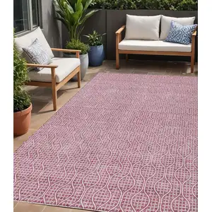 Photo of Blush And Ivory Geometric Washable Indoor Outdoor Area Rug