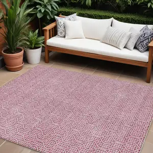 Photo of Blush And Ivory Geometric Washable Indoor Outdoor Area Rug