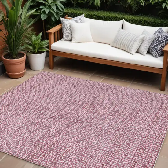 Blush And Ivory Geometric Washable Indoor Outdoor Area Rug Photo 1