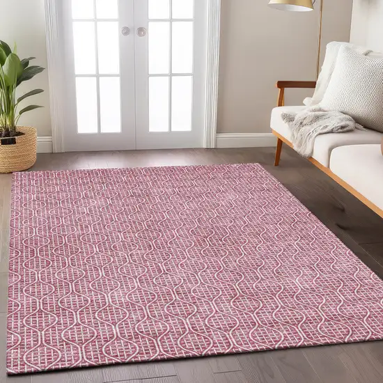 Blush And Ivory Geometric Washable Indoor Outdoor Area Rug Photo 9