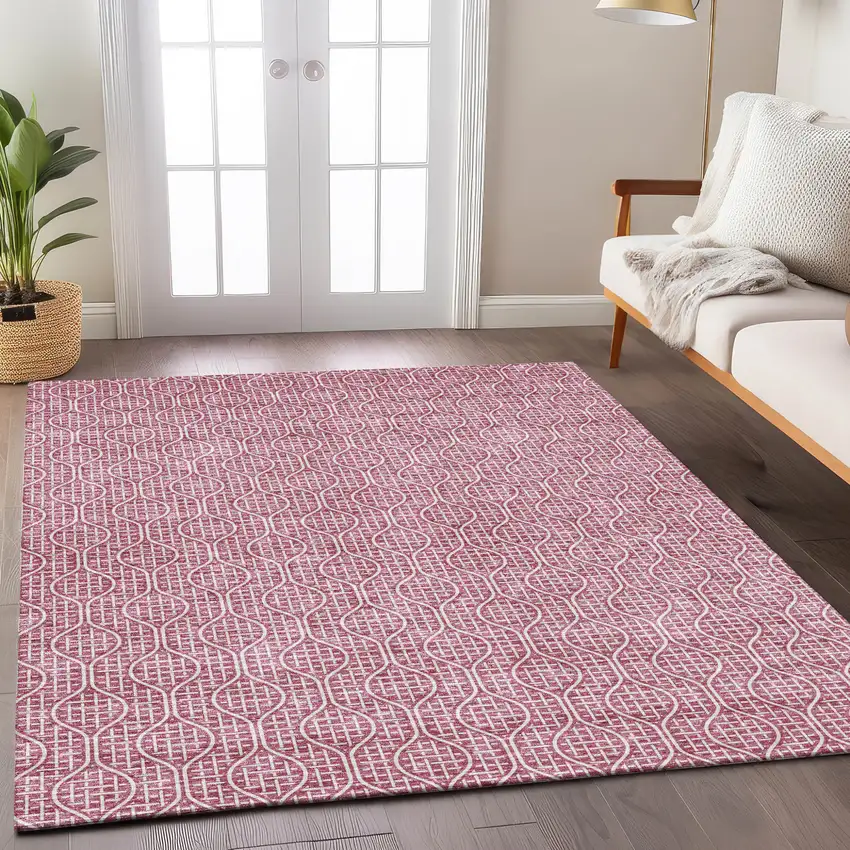 Blush And Ivory Geometric Washable Indoor Outdoor Area Rug Photo 9