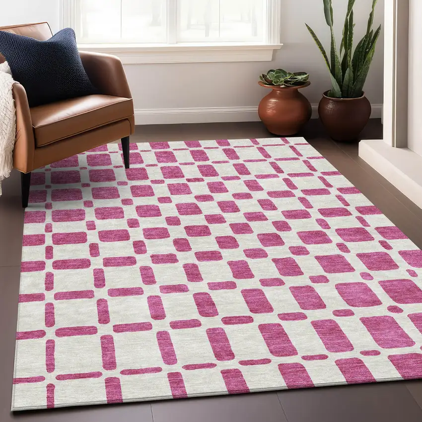 Blush And Ivory Geometric Washable Indoor Outdoor Area Rug Photo 9