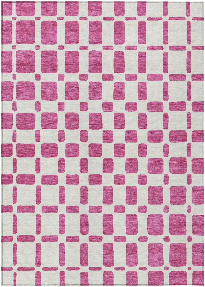 Blush And Ivory Geometric Washable Indoor Outdoor Area Rug Photo 2