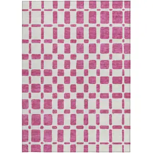 Photo of Blush And Ivory Geometric Washable Indoor Outdoor Area Rug