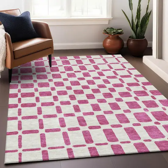 Blush And Ivory Geometric Washable Indoor Outdoor Area Rug Photo 9
