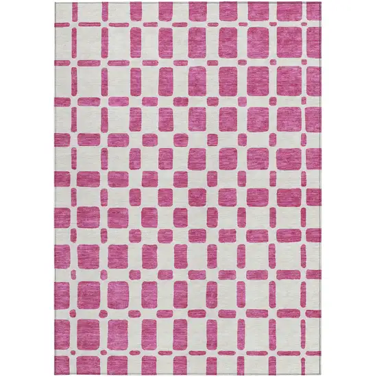 Blush And Ivory Geometric Washable Indoor Outdoor Area Rug Photo 7