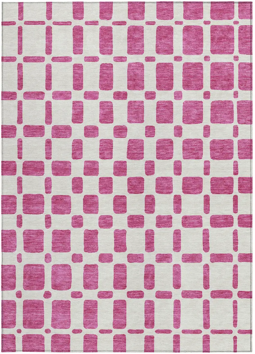 Blush And Ivory Geometric Washable Indoor Outdoor Area Rug Photo 7