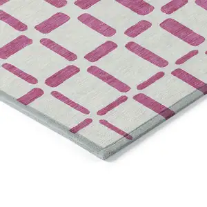 Photo of Blush And Ivory Geometric Washable Indoor Outdoor Area Rug