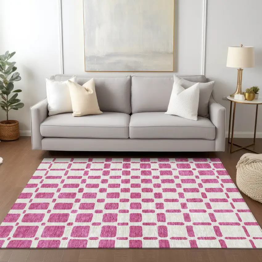 Blush And Ivory Geometric Washable Indoor Outdoor Area Rug Photo 9