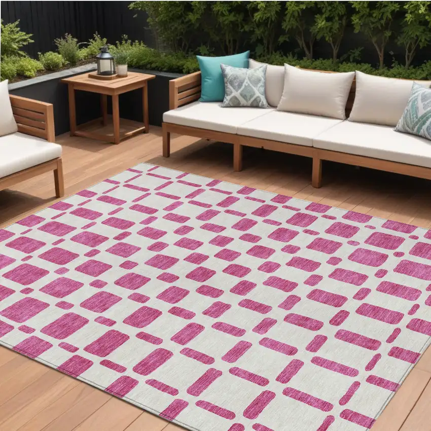 Blush And Ivory Geometric Washable Indoor Outdoor Area Rug Photo 1