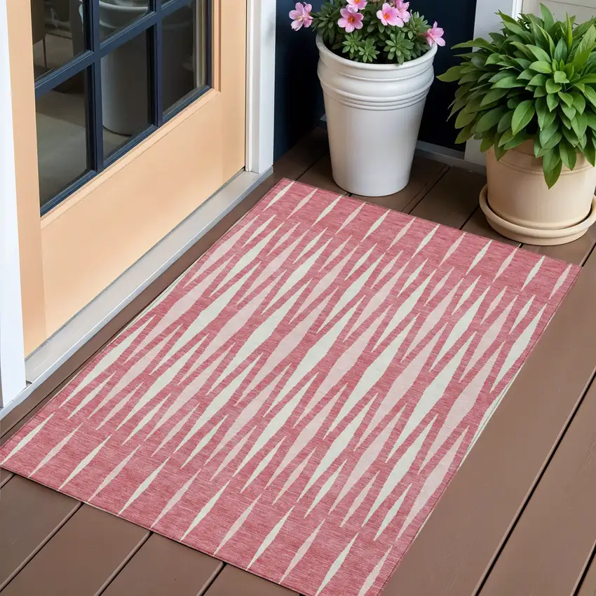 Blush And Ivory Geometric Washable Indoor Outdoor Area Rug Photo 1