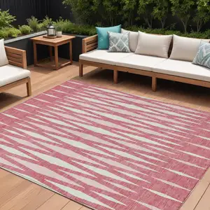 Photo of Blush And Ivory Geometric Washable Indoor Outdoor Area Rug