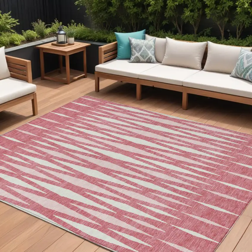 Blush And Ivory Geometric Washable Indoor Outdoor Area Rug Photo 1