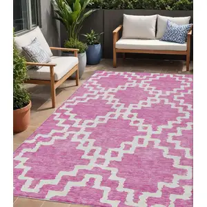 Photo of Blush And Ivory Geometric Washable Indoor Outdoor Area Rug