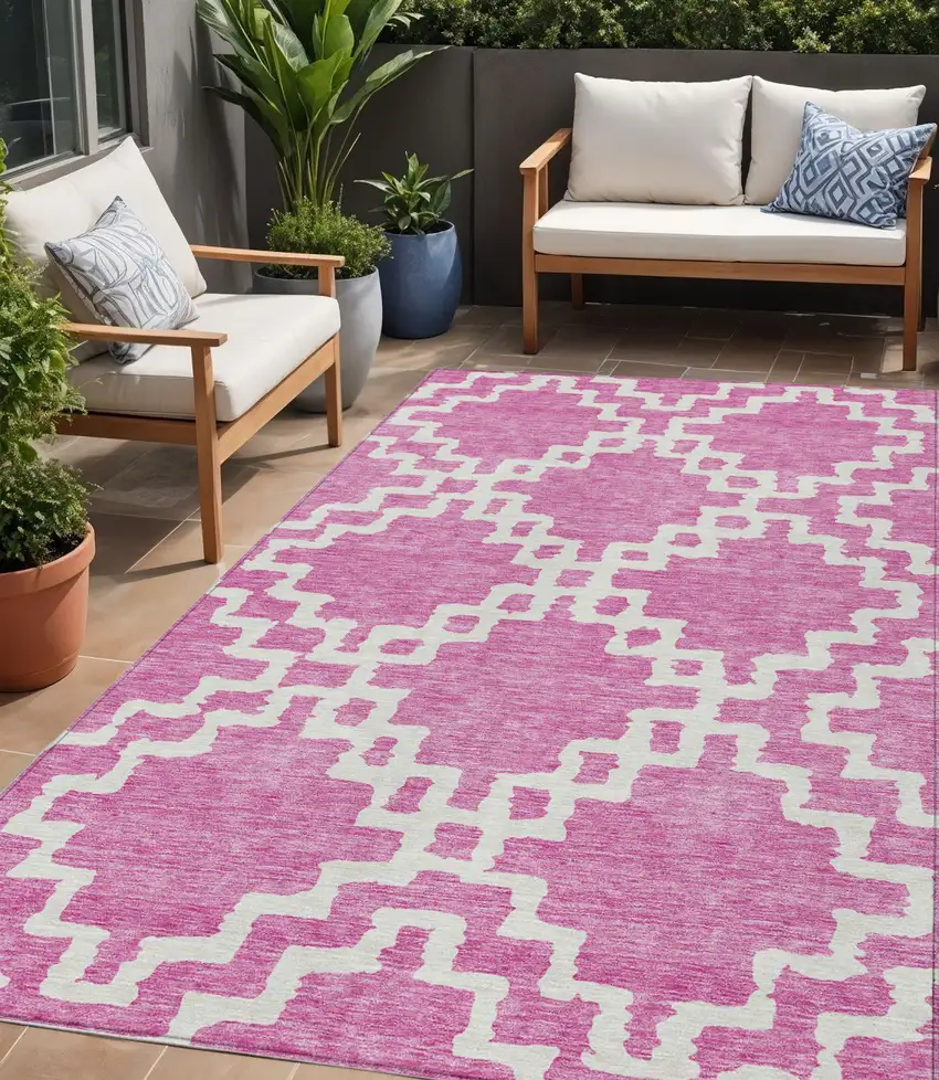Blush And Ivory Geometric Washable Indoor Outdoor Area Rug Photo 1