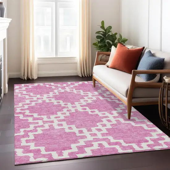 Blush And Ivory Geometric Washable Indoor Outdoor Area Rug Photo 9