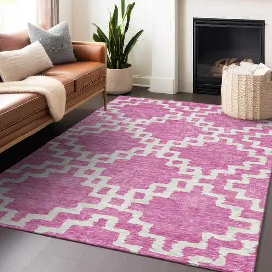 Blush And Ivory Geometric Washable Indoor Outdoor Area Rug Photo 9