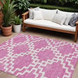 Photo of Blush And Ivory Geometric Washable Indoor Outdoor Area Rug