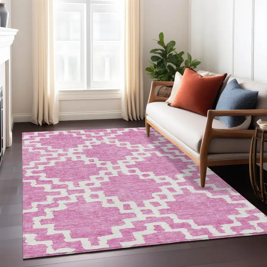 Blush And Ivory Geometric Washable Indoor Outdoor Area Rug Photo 9