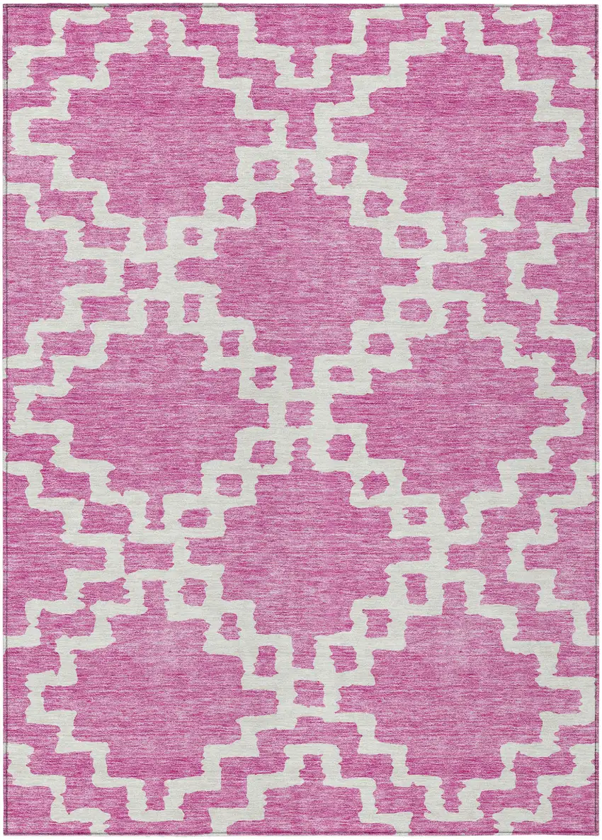 Blush And Ivory Geometric Washable Indoor Outdoor Area Rug Photo 2